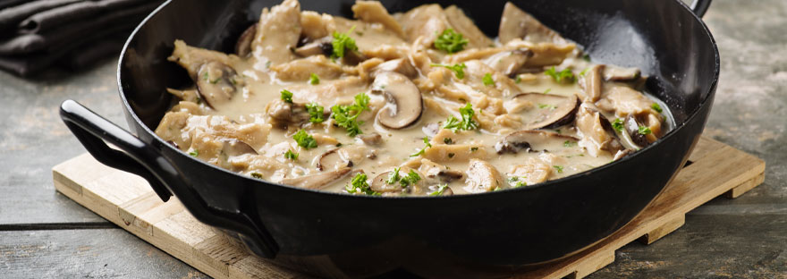 Pilze mit Hähnchen in Joghurtsauce