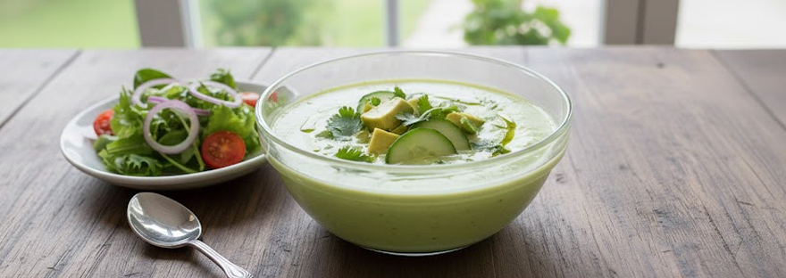 Kalte Suppe mit Avocado und Salat